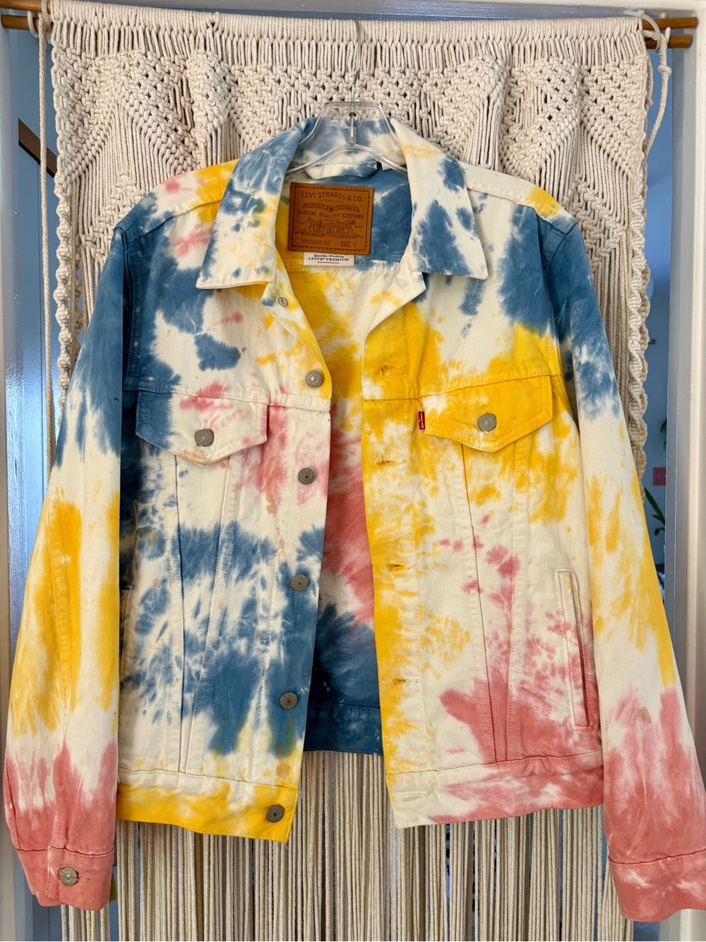 LEVI'S Premium Vintage Fit Big E Trucker Jacket Tie Dye Mens Multicolor Small